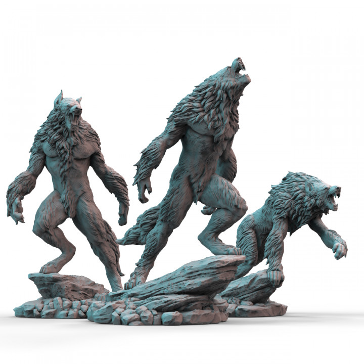 hombres lobo 2 pre supported impresión minis antiguo bestia gótico horror leyenda monstruo mitología hombre folklore 3D print model - Mito3D