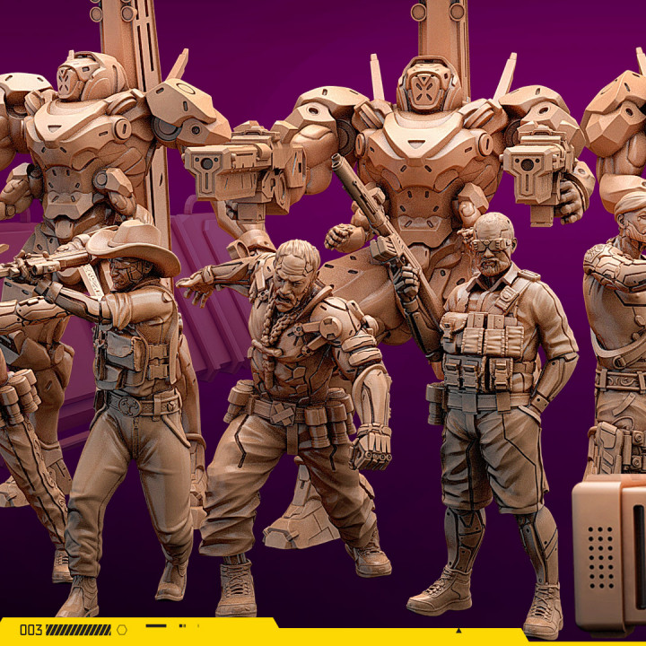 cyberpunk Modelli bundle april22 pubblicazione unit9 tavolo personaggi creature Sci Fi universo miniature rpg scifi giochi gioco guerra patreon 28mm 32mm schermaglia 3D print model - Mito3D