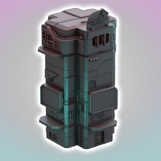 línea plana ciudad corpo torre platillos estudios mesa 3D imprimible terreno Sci Fi edificio modular mal ciencia ficción cyberpunk 28mm corp paisaje cartelera corporación 3d print model - Mito3D