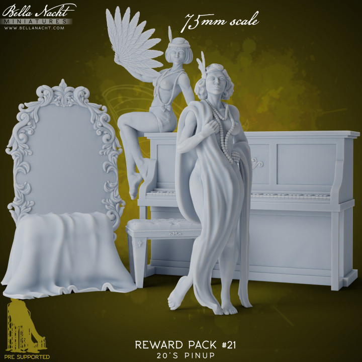 recompensa paquete 21 20s fijar escena bella noche minis mesa caracteres criaturas fantasía universo 3D imprimible terreno hembra piano hora mujer período aletas 3D print model - Mito3D