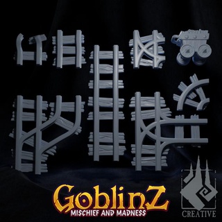 goblin mine cart tracks ember smith creative Tabletop 3D Printable Terrain Fantasy gold terrain treasure props rail 3d print model - Mito3D