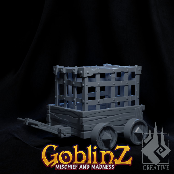 goblin cativo escolta vagão brasa ferreiro criativo tampo mesa 3D imprimível terreno fantasia célula npc prisioneiro 3D print model - Mito3D