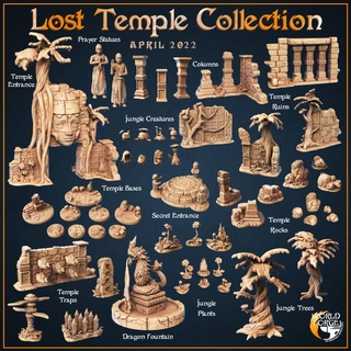 lost temple collection world forge miniatures Tabletop 3D Printable Terrain Fantasy ancient dragon mystery stone terrain adventure plants dungeon trees jungle d&d ruins scenery columns traps 3d print model - Mito3D