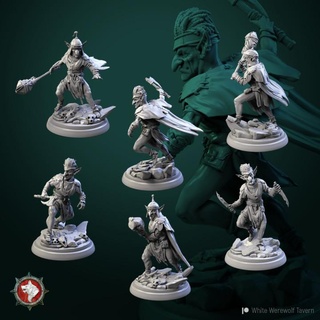 goblin warriors 6 miniatures set pre-supported white werewolf tavern Tabletop Characters & Creatures Fantasy Universe 3d print model - Mito3D