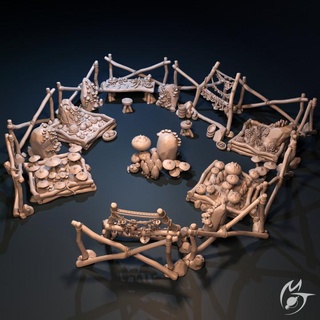 duende seta granja dispersión terreno tlón mesa 3D imprimible fantasía rock bruja hoz daga pueblo poción chamán 3d print model - Mito3D