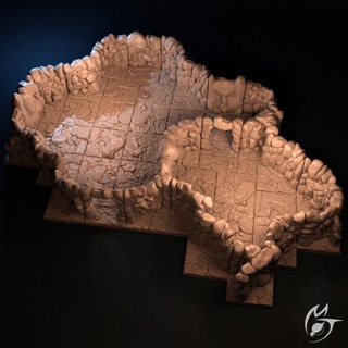 goblin caverna masmorra azulejos modular openlock terreno tlon tampo mesa 3D imprimível fantasia porta pedra parede telha chão pedras ruínas cenário espalhar 3d print model - Mito3D