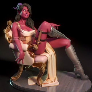 orianna - tiefling girl torrida minis  Tabletop Tabletop Characters & Creatures Fantasy Universe Tabletop Tabletop Characters & Creatures demon chair girl woman character 3dprinting luxury pinup dnd thief tiefling torrida  3d print model - Mito3D