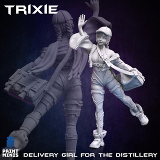 trixie - delivery girl - distillery collection print minis  Tabletop Tabletop Characters & Creatures Sci-Fi Universe Tabletop Tabletop Characters & Creatures cute female girl sci-fi space post cyberpunk npc delivery  3d print model - Mito3D