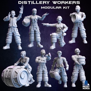 distillery workers modular - collection print minis Tabletop Characters & Creatures Sci-Fi Universe characters factory npc citizens 3d print model - Mito3D