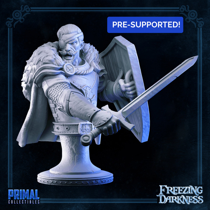 mercenary - osmond bust- freezing darkness masters dungeons quest primal collectibles Tabletop Characters & Creatures Fantasy Universe Fan Art Busts bust dragons fantasy hero horror men shield sword warrior miniature dungeonsanddragons frozen arms d&d heroquest frozenhorror menatarms 3D print model - Mito3D