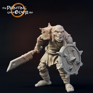 orc fighter - presupported printing goes ever Tabletop Characters & Creatures Fantasy Universe fantasy goblin green mini shield wargaming warhammer warrior miniature brute lotr evil tabletop ogre ugly 28mm dnd frostgrave skirmish cleaver 5e half-orc troglodyte pre-supported statblock urk ourk 3d print model - Mito3D