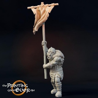 orc standard bearer - presupported printing goes ever Tabletop Characters & Creatures Fantasy Universe fantasy goblin green mini wargaming warhammer banner miniature flag brute lotr evil tabletop ogre ugly 28mm dnd frostgrave skirmish 5e half-orc troglodyte pre-supported statblock urk ourk 3d print model - Mito3D