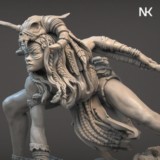 yaretzi presupported nerikson Tabletop Characters & Creatures Fantasy Universe ancient display fantasy female rpg sculpture skull spear tribal warrior character knife huntress ranger collectible jungle amazon ruins savage 3d print model - Mito3D