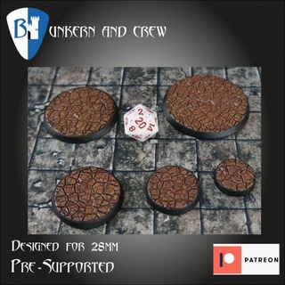 cracked earth round base kenneth kruse rensen Tabletop accessories fantasy tabletop d&d 28mm dnd pathfinder bases roundbase 3d print model - Mito3D