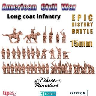 acw longo casaco infantaria 15mm Eskice miniatura tampo mesa personagens criaturas histórico universo estatueta soldado guerra americano jogo Civil Manteau 3d print model - Mito3D