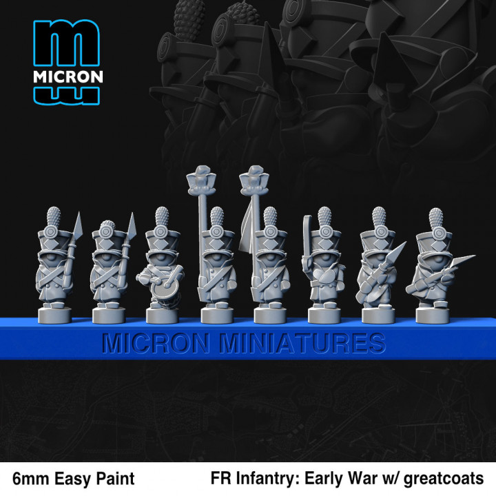 french infantry early war greatcoats micron miniatures Tabletop Characters & Creatures Historical Universe 6mm napoleonics peninsular 3D print model - Mito3D