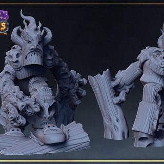 wooden golem roleplaying & miniatures Tabletop Characters Creatures Fantasy Universe big boss forest giant rpg miniature torch resin tabletop flame faces encounter dnd totem presupported totemic 3d print model - Mito3D