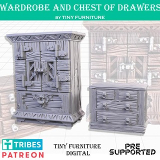 wardrobe chest drawers tiny furniture Tabletop 3D Printable Terrain Fantasy miniatures rpg terrain props roleplaying tabletop d&d dnd pathfinder 3d print model - Mito3D