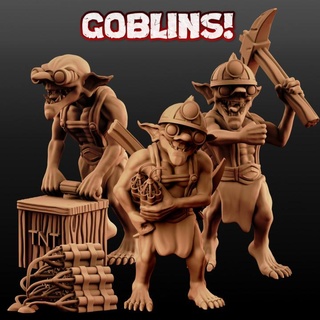 goblin miners miniforge Tabletop Characters & Creatures Fantasy Universe dragons dungeons set small miner miniature mine tabletop tnt hobgoblin cave dnd pickaxe dynamite goblinoid digger 3d print model - Mito3D