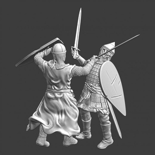 small vignette - crusader knight killing russian warrior northern crusades miniatures Tabletop Characters & Creatures Historical Universe battle medieval model wargaming miniature scene attack 28mm swordfight lake peipus 1241 3d print model - Mito3D