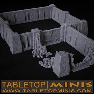 modular damaged concrete walls tabletopminis Tabletop 3D Printable Terrain Fantasy wargaming wall scifi base openlock barrier compound 3d print model - Mito3D