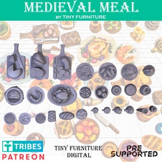 medieval meal tiny furniture Tabletop 3D Printable Terrain Fantasy miniatures rpg props roleplaying tabletop dnd pathfinder 3d print model - Mito3D