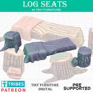 log seats tiny furniture Tabletop 3D Printable Terrain Fantasy miniatures rpg roleplaying tabletop d&d pathfinder 3d print model - Mito3D