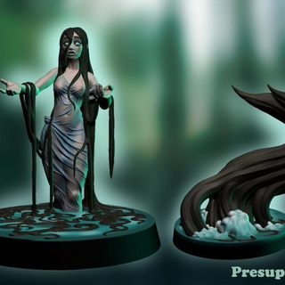 drowned maiden + grasping hair pre-supported byzantur minis Tabletop Characters & Creatures Fantasy Universe beautiful ghost girl shade water woman evil shadow wraith d&d 28mm spirit dnd hairy 32mm banshee drown 3d print model - Mito3D
