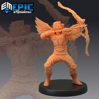 tengu archer winged avian humanoid heavenly samurai warrior japanese mythology epic-miniatures dog fantasy medieval monster rpg warhammer sla enemy tabletop dungeon dnd pathfinder npc pre-supported supported pre 3d print model - Mito3D
