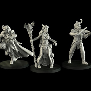 tiefling party 2 crosslances Tabletop Characters & Creatures Fantasy Universe free characters dragons fantasy violin assassin role dungeon patreon bundle thief pathfinder druid bard presupported adventurers chitubox 3d print model - Mito3D