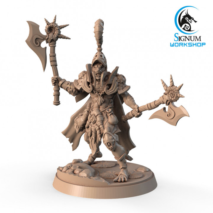 niulu embaixo agua berserker signum oficina tampo mesa personagens criaturas fantasia universo Machado masmorras miniaturas Guerreiro dual furioso ttrpg pré suportado manejar gente mar 3D print model - Mito3D