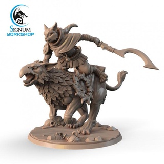 tiuli a'kai warrior sand clan signum workshop Tabletop Characters & Creatures Fantasy Universe beast creature dungeons fantasy miniatures sword tabletop magical rider tribe ttrpg catfolk tabaxi presupported 3d print model - Mito3D