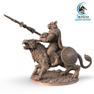zanmi a'kai protector caravan signum workshop Tabletop Characters & Creatures Fantasy Universe beast creature dungeons fantasy miniatures spear warrior tabletop magical rider tribe ttrpg catfolk tabaxi presupported 3d print model - Mito3D