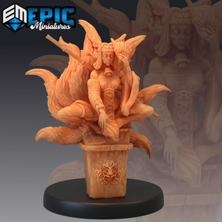 kitsune altar fox humanoid nine tailed female sorcerer japanese mythology epic-miniatures fantasy medieval monster rpg warhammer sla enemy tabletop dungeon tail 9 dnd pathfinder npc tails pre-supported supported pre 3d print model - Mito3D