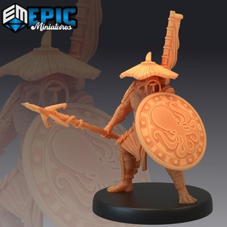 fish folk koi tribe warrior sea guardian legendary spear fighter ocean water hunter epic-miniatures fantasy medieval monster rpg warhammer sla enemy tabletop dungeon dnd pathfinder npc pre-supported supported pre 3d print model - Mito3D
