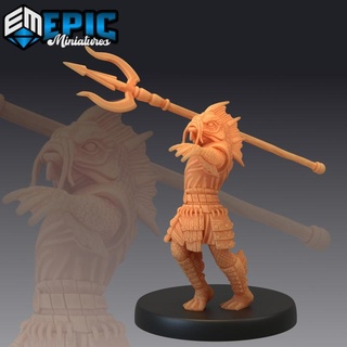 fish folk koi tribe trident sea warrior legendary spear fighter ocean water hunter epic-miniatures fantasy medieval monster rpg warhammer guardian sla enemy tabletop dungeon dnd pathfinder npc pre-supported supported pre 3d print model - Mito3D