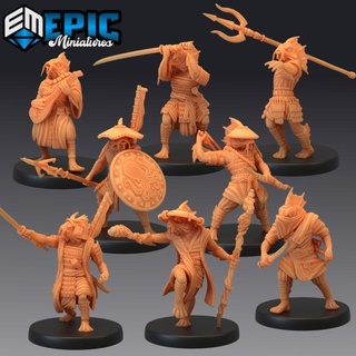 fish folk koi tribe set sea warrior japanese dynasty fighter ocean water guardian epic-miniatures fantasy medieval monster rpg warhammer sla enemy tabletop dungeon dnd pathfinder npc pre-supported supported pre 3d print model - Mito3D