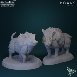 jabalíes bella noche minis mesa caracteres criaturas fantasía universo bestia criatura granja cerdo compañero Jabali cerdos 3d print model - Mito3D