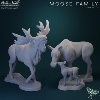 moose family bella nacht minis Tabletop Characters & Creatures Fantasy Universe animal baby beast creature bull companion calf 3d print model - Mito3D
