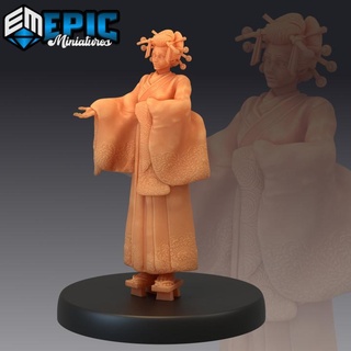 geisha welcoming female villager samurai woman japanese dynasty epic-miniatures fantasy medieval monster rpg warhammer sla enemy tabletop dungeon dnd pathfinder npc pre-supported supported pre 3d print model - Mito3D
