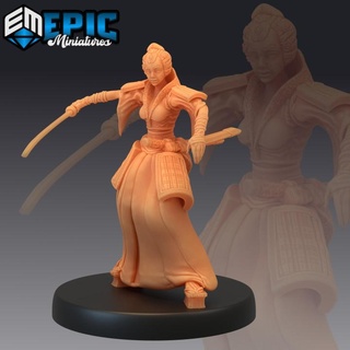 samurai female defending katana master sword fighter japanese dynasty warrior epic-miniatures fantasy medieval monster rpg warhammer sla enemy tabletop dungeon dnd pathfinder npc pre-supported supported pre 3d print model - Mito3D