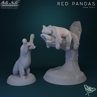 vermelho pandas Bella minis tampo mesa personagens criaturas fantasia universo animal fera criatura fofa panda companheiro 32mm companheiros 3d print model - Mito3D