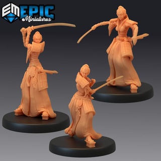 samurai female set katana master sword fighter japanese dynasty warrior epic-miniatures fantasy medieval monster rpg warhammer sla enemy tabletop dungeon dnd pathfinder npc pre-supported supported pre 3d print model - Mito3D