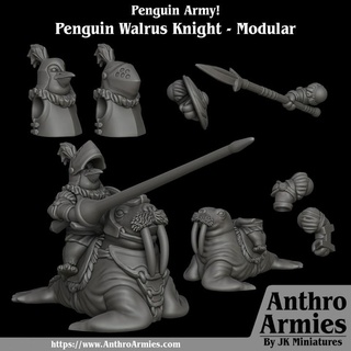 penguin walrus knight - modular jamie korte Tabletop Characters & Creatures Fantasy Universe mini miniature cavalry 3d print model - Mito3D