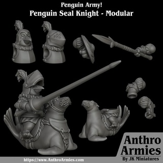 penguin seal knight - modular jamie korte Tabletop Characters & Creatures Fantasy Universe mini cavalry 3d print model - Mito3D