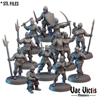 assembled village guards women pre-supported vae victis miniatures Tabletop Characters & Creatures Fantasy Universe archer city fantasy rpg warrior watch tabletop dnd drunk sit supported 3d print model - Mito3D