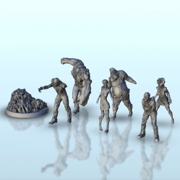 conjunto infetado criaturas base 12 + apoiado versões post apo zumbis universo 15mm 20mm 28mm 32mm 42mm Hartólia miniaturas tampo mesa personagens Sci Fi criatura figura futurista jogos moderno rpg estátua personagem miniatura scifi apocalipse nuclear praga science fiction apocalyptic sf sobrevivente mântico renegar 3D print model - Mito3D