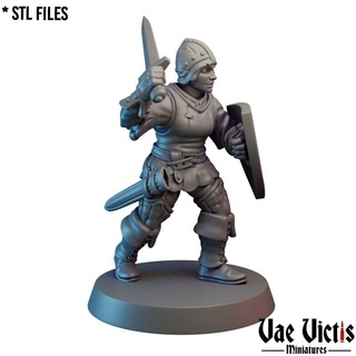 village guard woman 02 pre-supported vae victis miniatures Tabletop Characters & Creatures Fantasy Universe city rpg shield sword unit warrior watch tabletop dnd fantays 3d print model - Mito3D