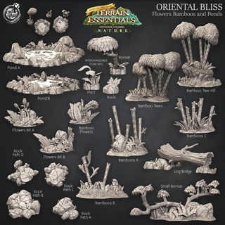 oriental bliss pre-supported cast n play Tabletop 3D Printable Terrain Fantasy bamboo flowers nature terrain trees castnplay ponds exteriors 3d print model - Mito3D