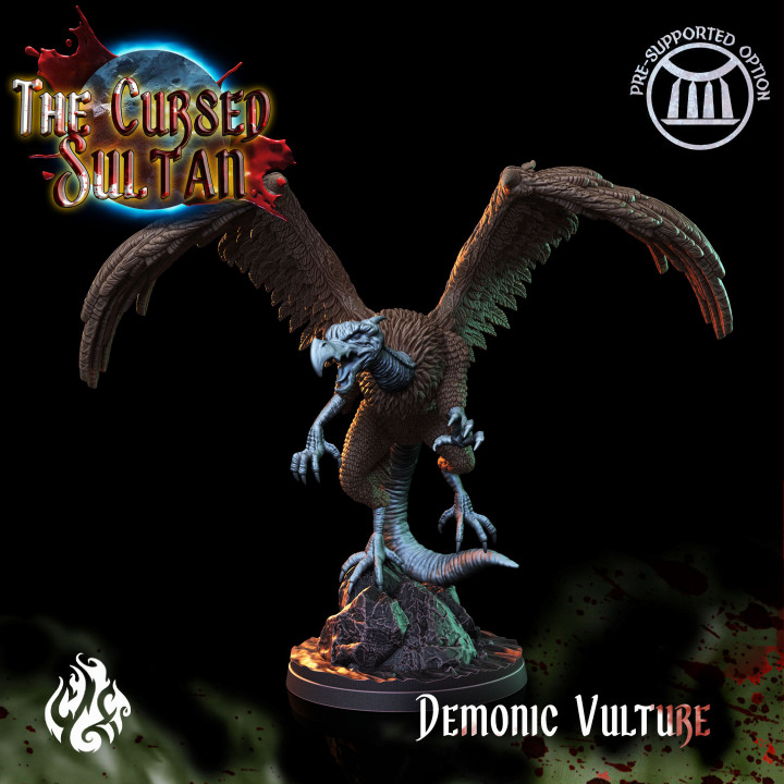 demonic vulture crippled god foundry Tabletop Characters & Creatures Fantasy Universe bird fantasy monster rpg undead wargames flying patreon dnd sultan pathfinder tabletopgames cursed cgf 3D print model - Mito3D